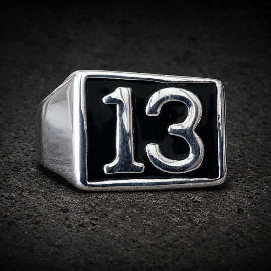 Vintage '13' Biker Ring - 316L stainless steel unisex jewelry (R0550)