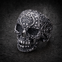 Vintage Black Eyes Flower Skull Ring Stainless Steel (#R0326)