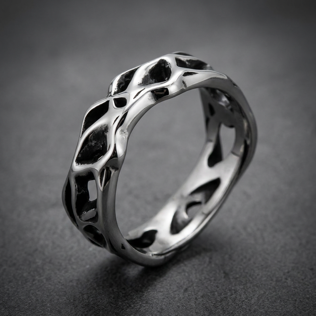 Vortex Band 316l stainless steel ring with an organic mesh pattern