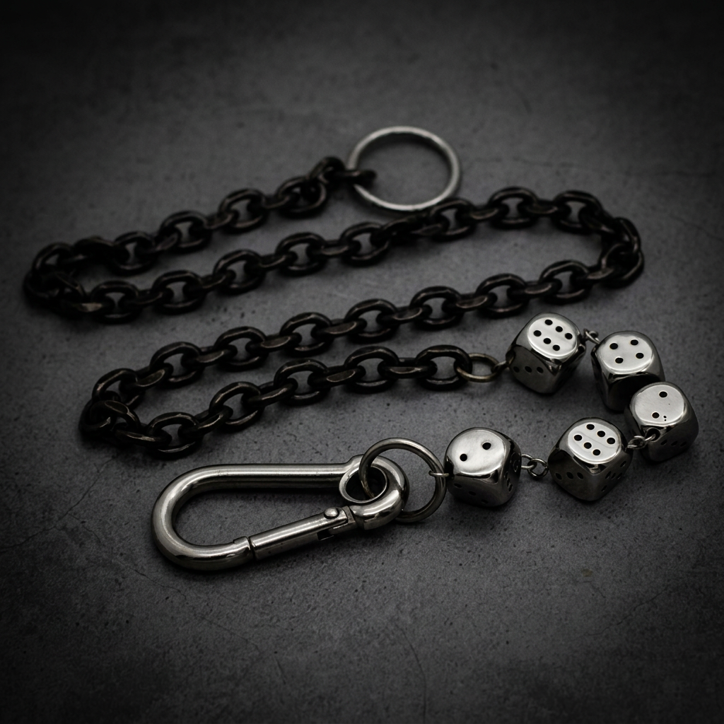 20 inch Gambler's Iron Chain in 316L stainless steel, featuring robust oval links and heavy-duty clasps, against a dark, dramatic background.