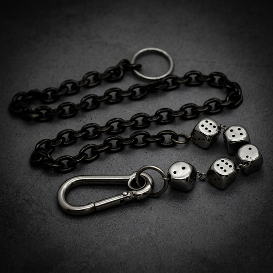 20 inch Gambler's Iron Chain in 316L stainless steel, featuring robust oval links and heavy-duty clasps, against a dark, dramatic background.