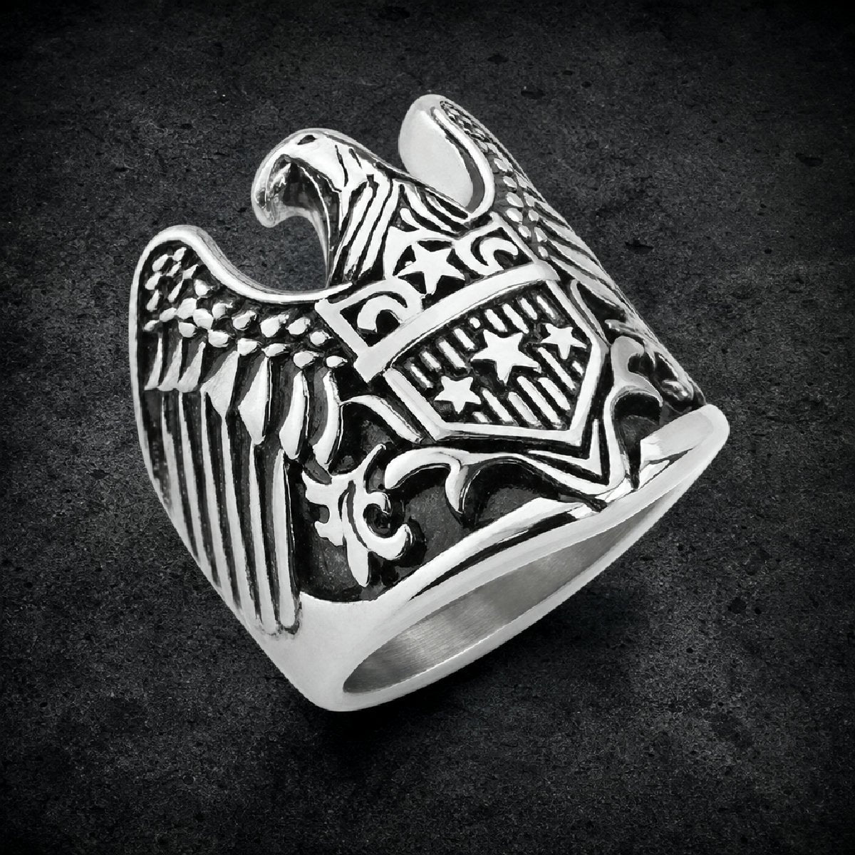 Warbird Sovereign — Eagle Shield Ring - 316L stainless steel unisex jewelry, american eagle shield ring, 316l stainless st…