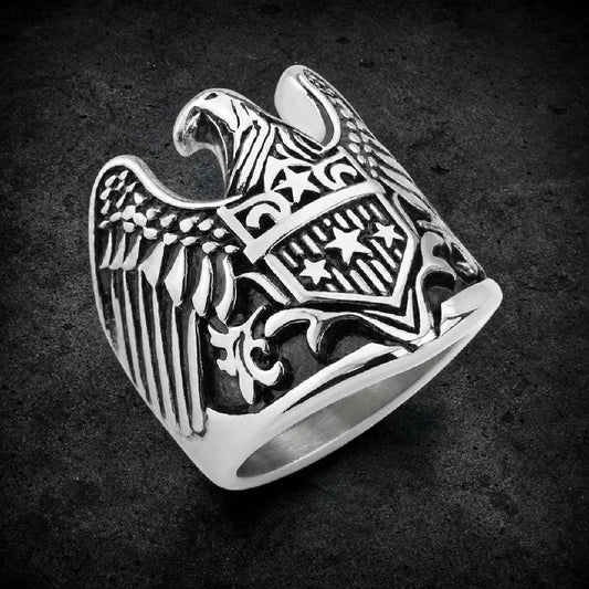 Warbird Sovereign — Eagle Shield Ring - 316L stainless steel unisex jewelry, american eagle shield ring, 316l stainless st…