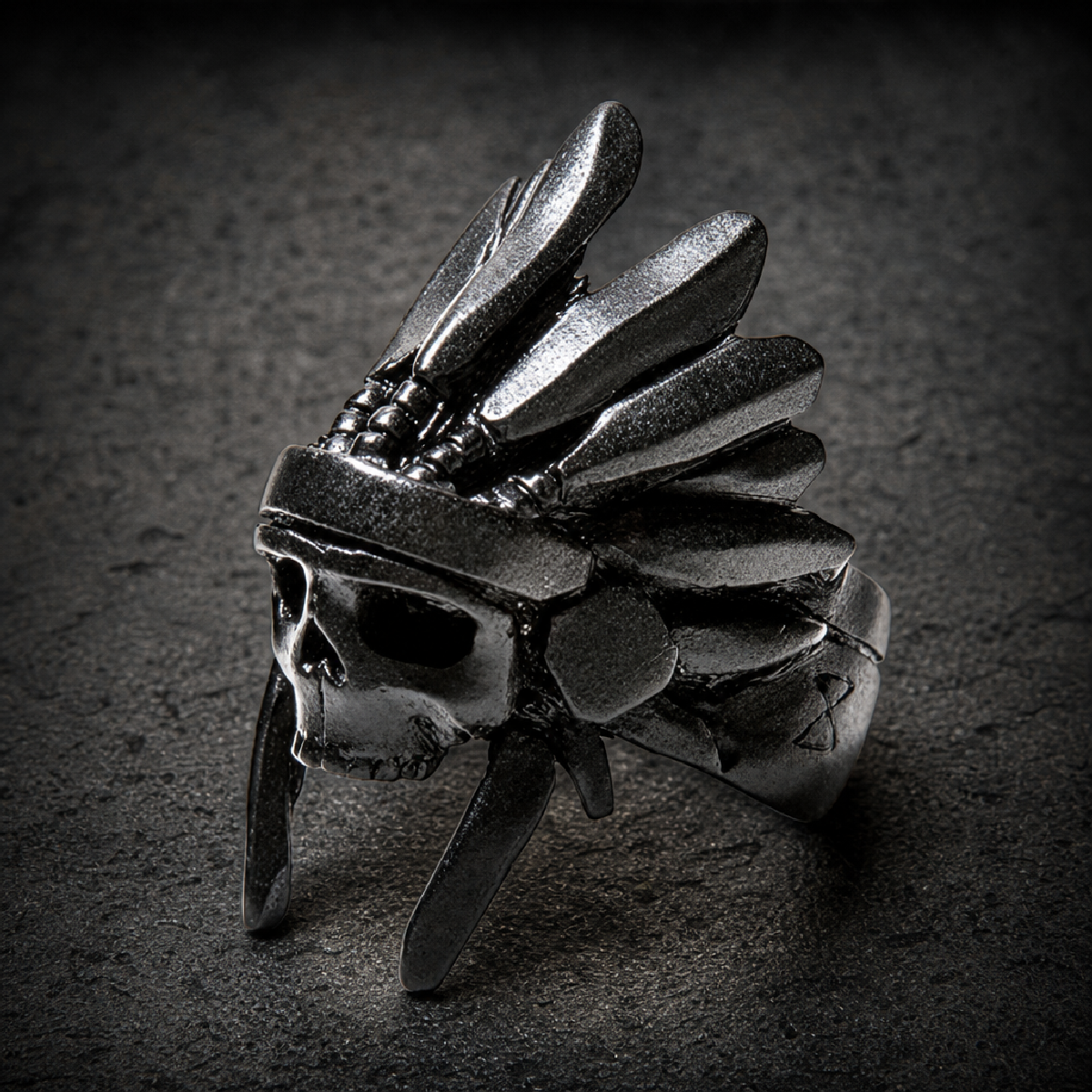 Washakie - Indian Warrior Skull Ring - 316L stainless steel unisex jewelry (R0467)