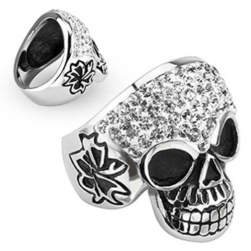 Crystal Skull with Multi Clear Cubic Zirconia Ring