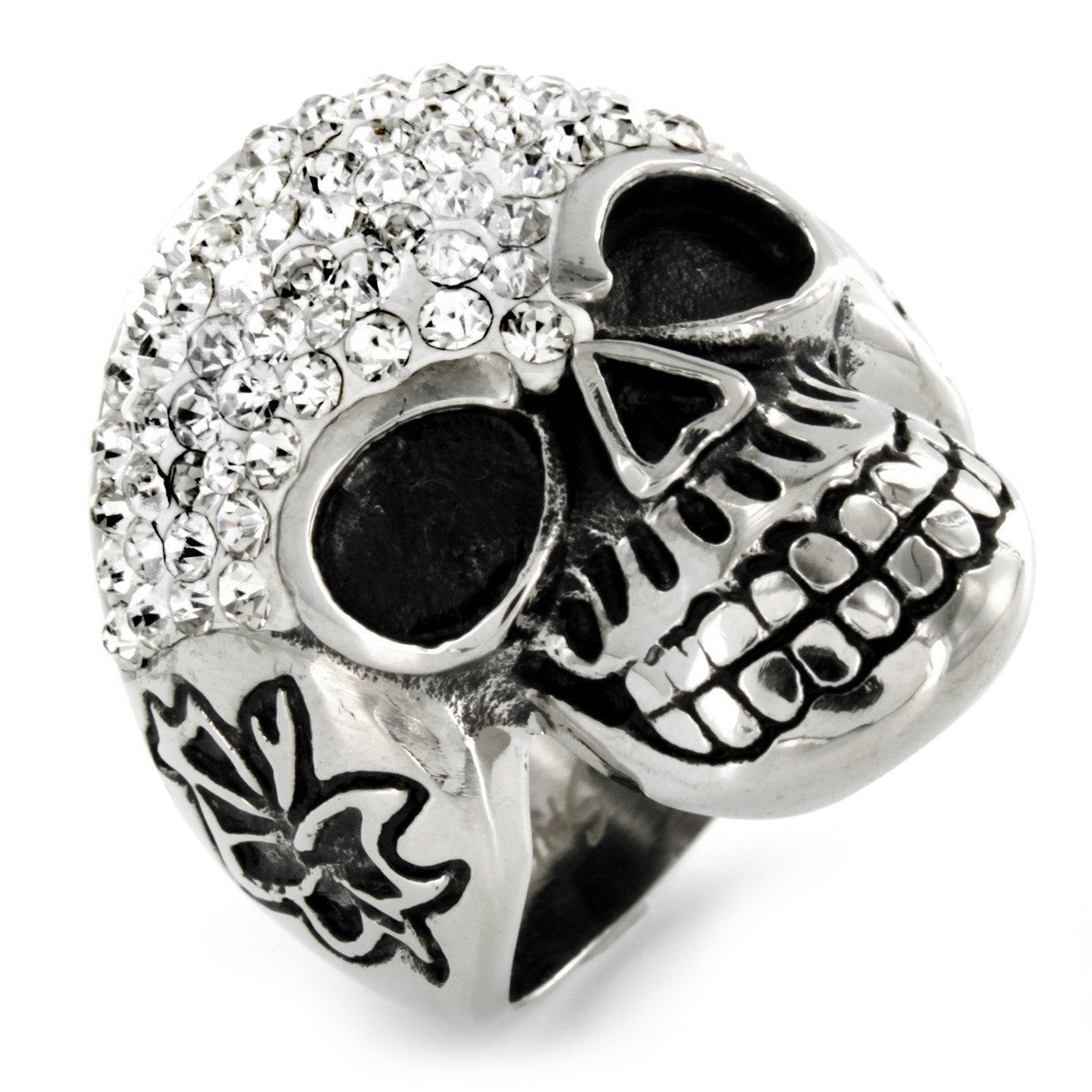 white diamonds skull ring