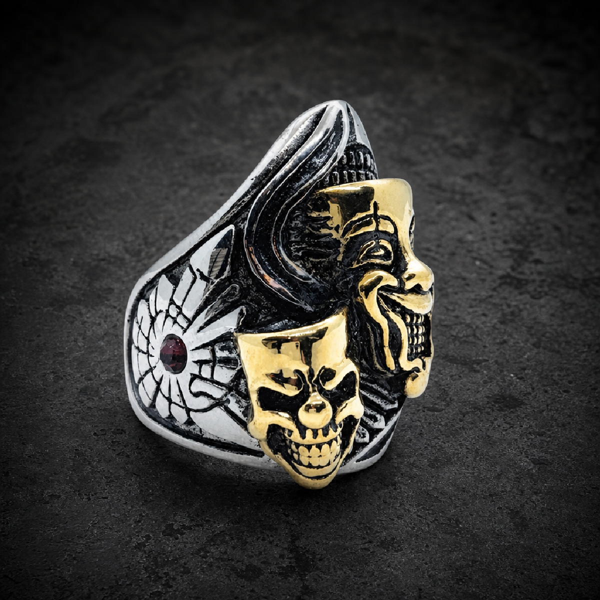 Wicked Sensations - Double Skull Face Ring - 316L stainless steel unisex jewelry (R0505)