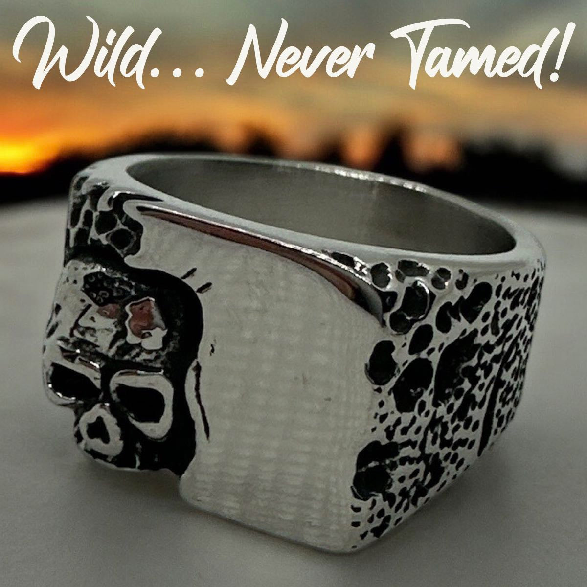 wild never tamed skull ring