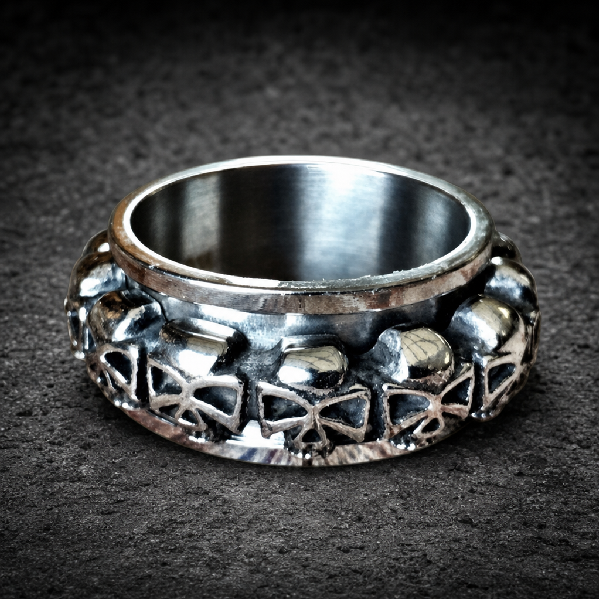 Wrapped Around Your Finger - Fidget SPINNER Skull Ring - 316L stainless steel unisex jewelry (R0476)