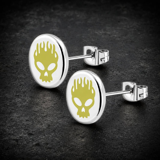 Yellow 'Flaming Skull' Earrings (c269)