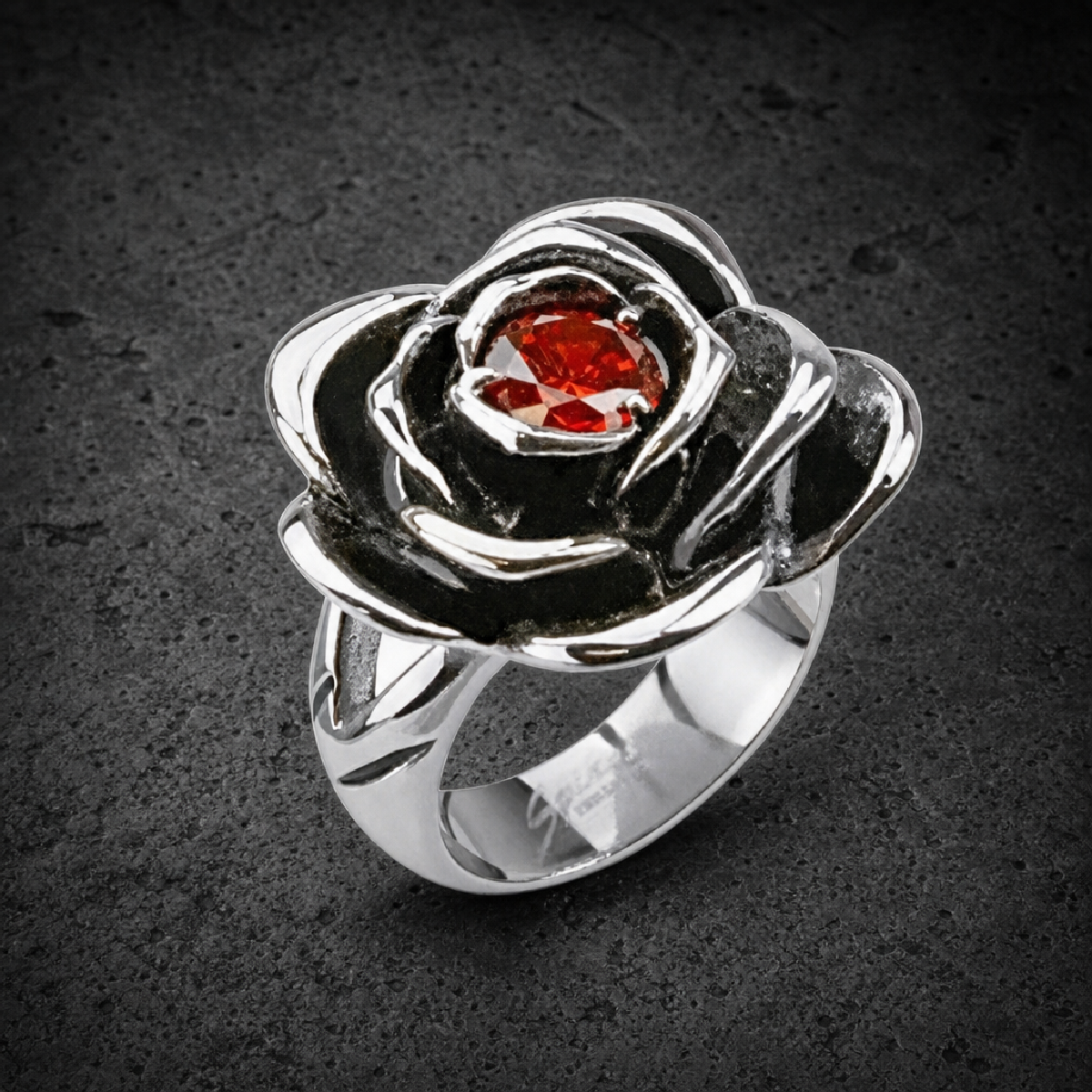 You Could be Mine - Red Stone Rose Ring - 316L stainless steel unisex jewelry (R0324)